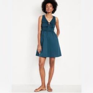 Old Navy Dark Teal Fit & Flare Smocked Bodice Mini Dress-Size Large Petite-NWT